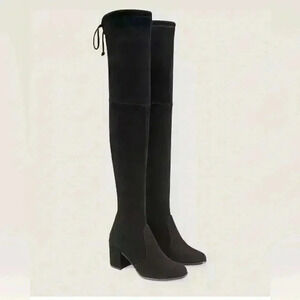 Stuart Weitzman Over The Knee Suede Boot Tieland Black Heeled